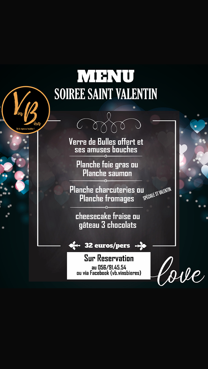 VB, bar à vins et bières spéciales, présente le menu de la Saint-Valentin.