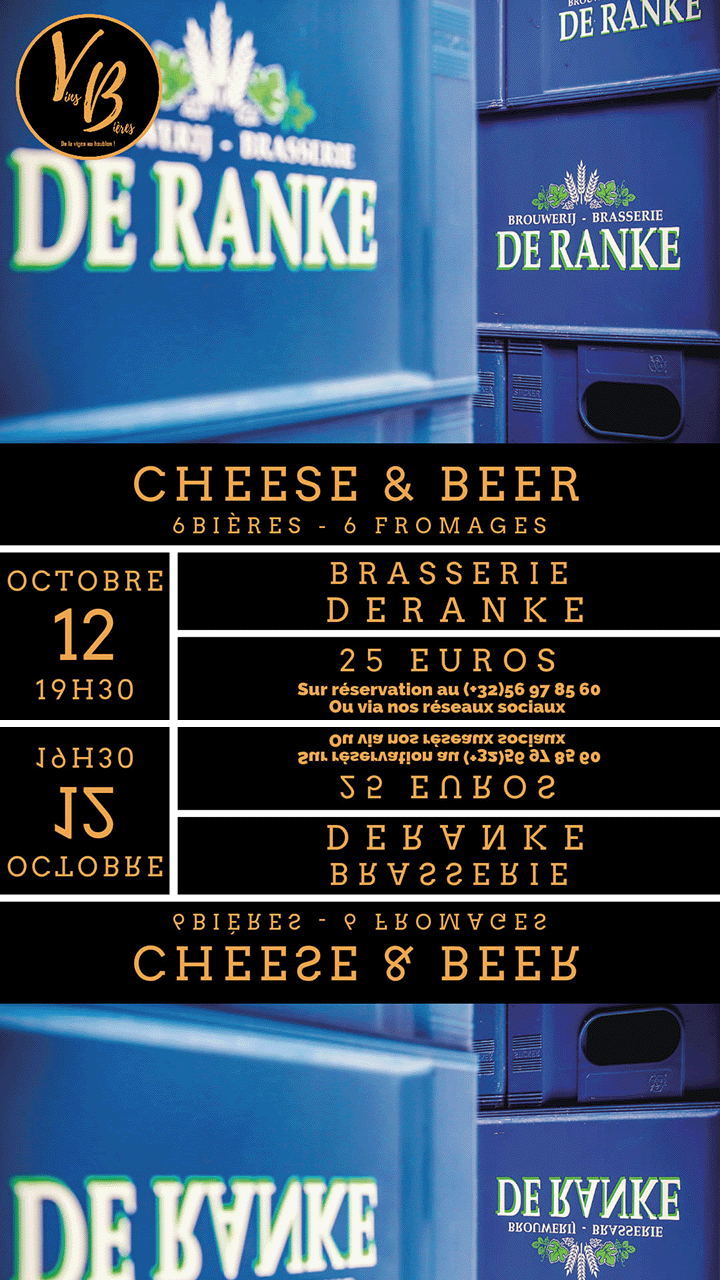 Cheese and beer : De Rank.
On vous propose une soirée extraordinaire avec une brasserie locale : De Rank à Dottignies.
Notre objectif : vous faire découvrir leurs bières moins connues.
Venez vous régaler le temps d'une soirée entre amis, en familles ou en amoureux.
- Explication de la fabrication de leurs bières,
- Dégustation de 6 bières,
- Dégustation de 6 fromages en association avec les bières.
Il sera possible d'acheter vos coups de cœur à la fin de la dégustation.
Réservez au (+32)56.97.85.60 ou via nos réseaux sociaux.
PRIX : 25 euros par personne.