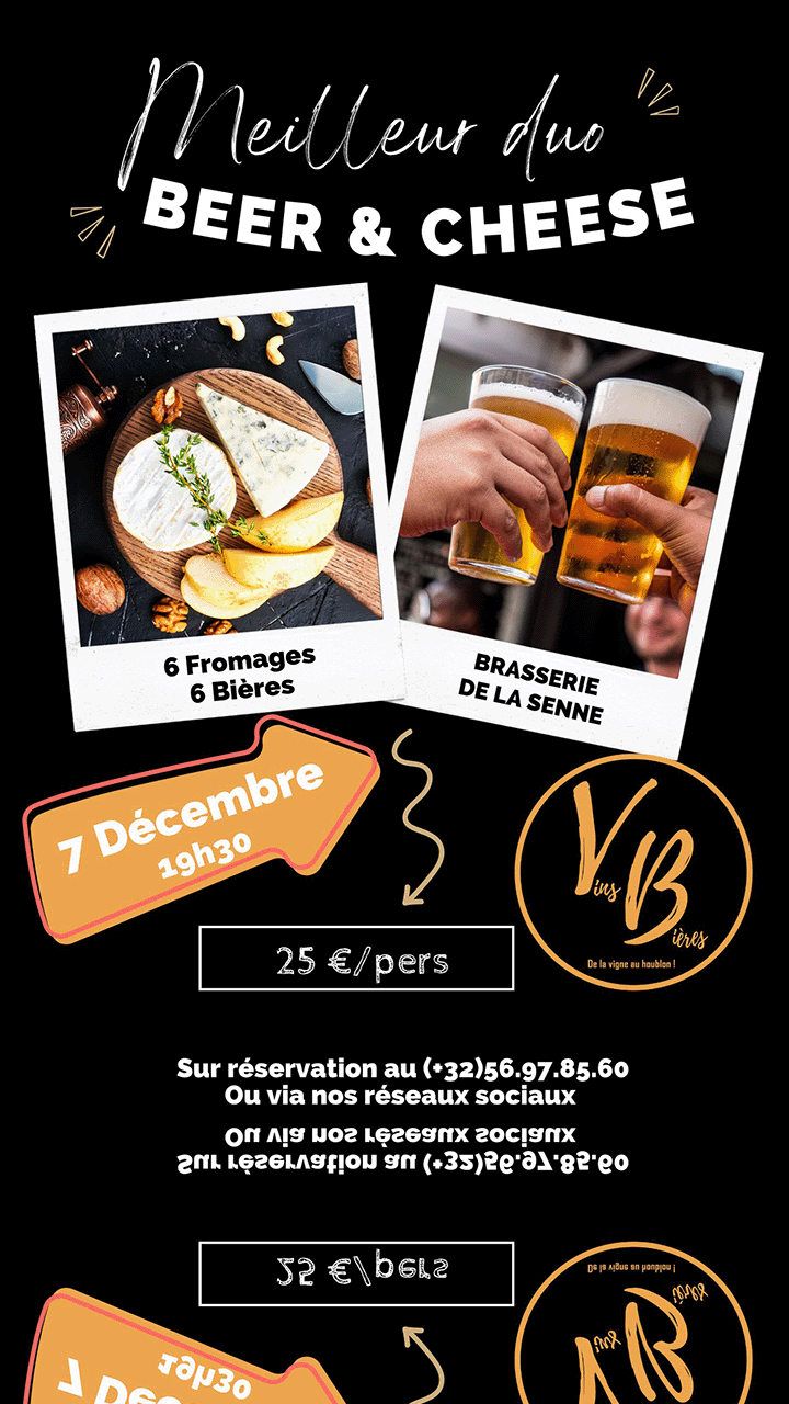 Cheese and beer : La brasserie de la Senne.
On vous propose une soirée extraordinaire avec une brasserie locale : La brasserie de la Senne.
Notre objectif : vous faire découvrir leurs bières.
Venez vous régaler le temps d'une soirée entre amis, en familles ou en amoureux.
- Explication de la fabrication de leurs bières,
- Dégustation de 6 bières,
- Dégustation de 6 fromages en association avec les bières.
Il sera possible d'acheter vos coups de cœur à la fin de la dégustation.
Réservez au (+32)56.97.85.60 ou via nos réseaux sociaux.
PRIX : 25 euros par personne.