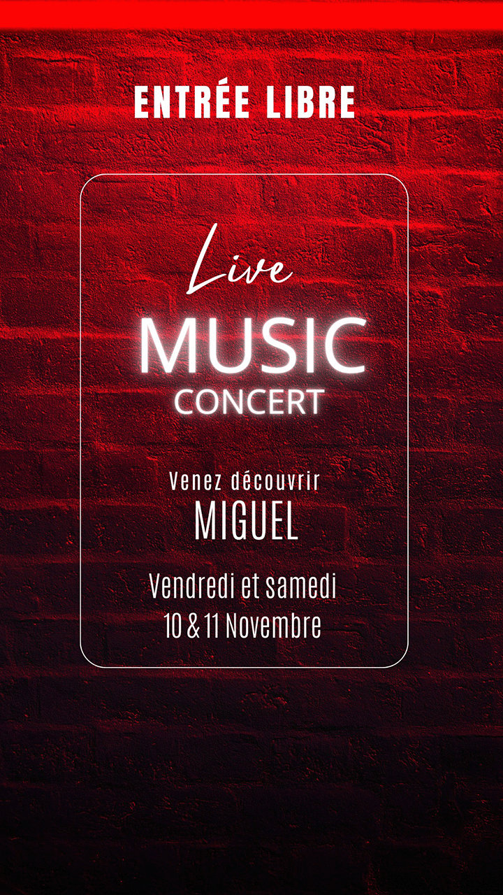 Concert au VB !!!
Les vendredi et samedi 10 & 11 novembre, Miguel en concert gratuit.
On vous attend nombreux !!!
Réservation souhaitée, les places partent vite !
Via Facebook, au 056 97 85 60 ou via le formulaire de contact : http://www.vins-bieres.be/contact.php