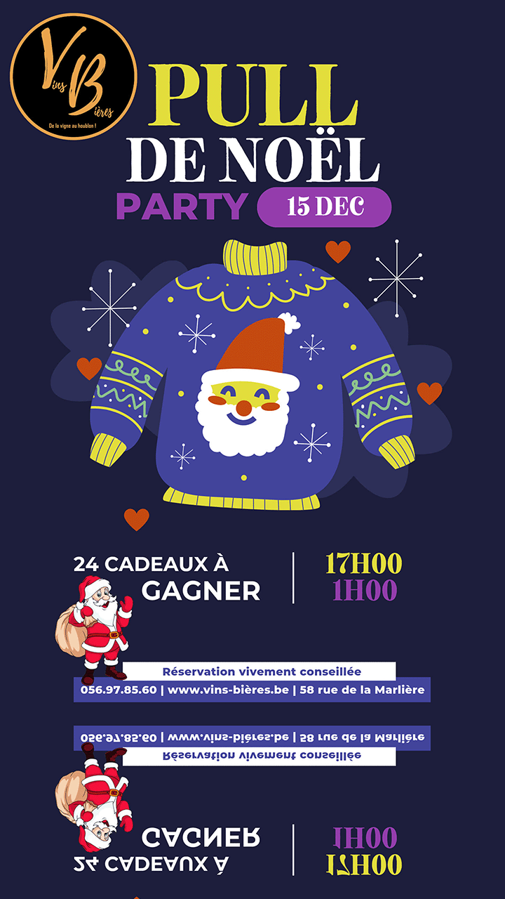 Christmas Party
Enfile ton pull de Noël et tente de gagner un des 24 cadeaux sous le sapin.
A découvrir également pour l'occasion notre CHRISTMAS BEER au spéculoos.
RENDEZ-VOUS VENDREDI 15 DÉCEMBRE
